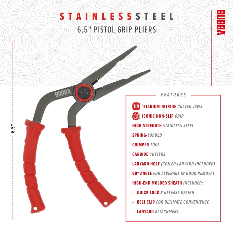 Bubba كماشة صيد من الفولاذ المقاوم للصدأ 6.5 بوصة مع مقبض غير قابل للانزلاق وقواطع أنفيل، حبل ومشبك حزام - ملحقات الصيد - Image 3